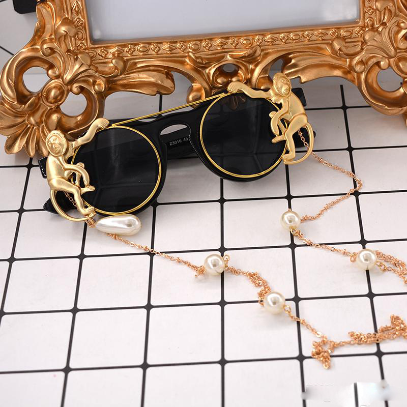 Retro Metal Monkey Pearl Decor Sunglasses Wholesale Nihaojewelry display picture 4