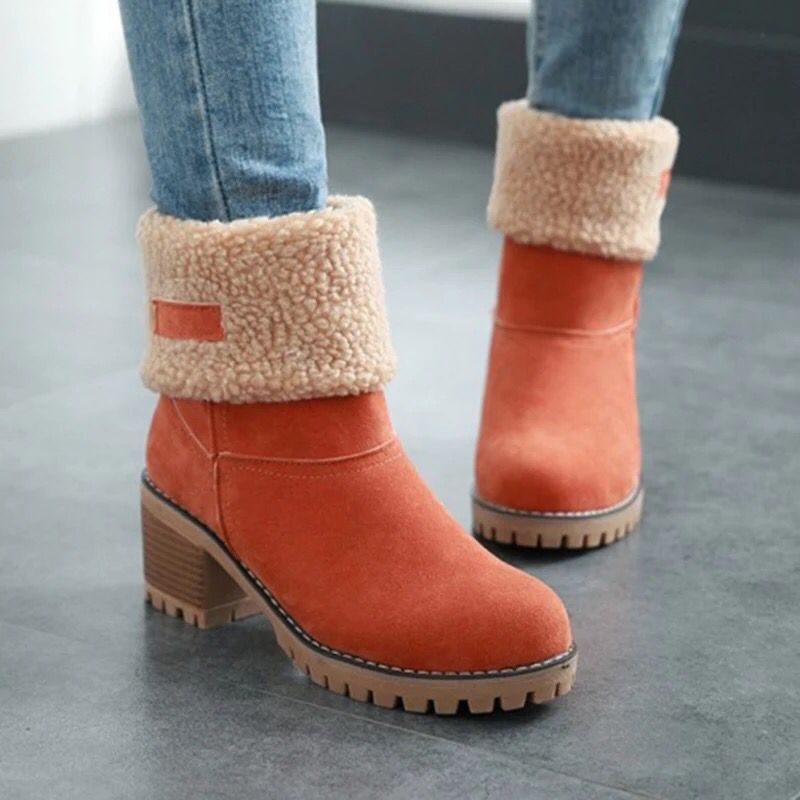 Large Size Martin Boots, Women's European And American New Round Head, Two Wear Thick Heel Cotton Boots, Warm High-heeled Snow Boots