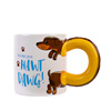 Creative waxy dog ceramic cup hot dog modeling handle Mark cup cute cartoon sausage dog Mark ceramic cup