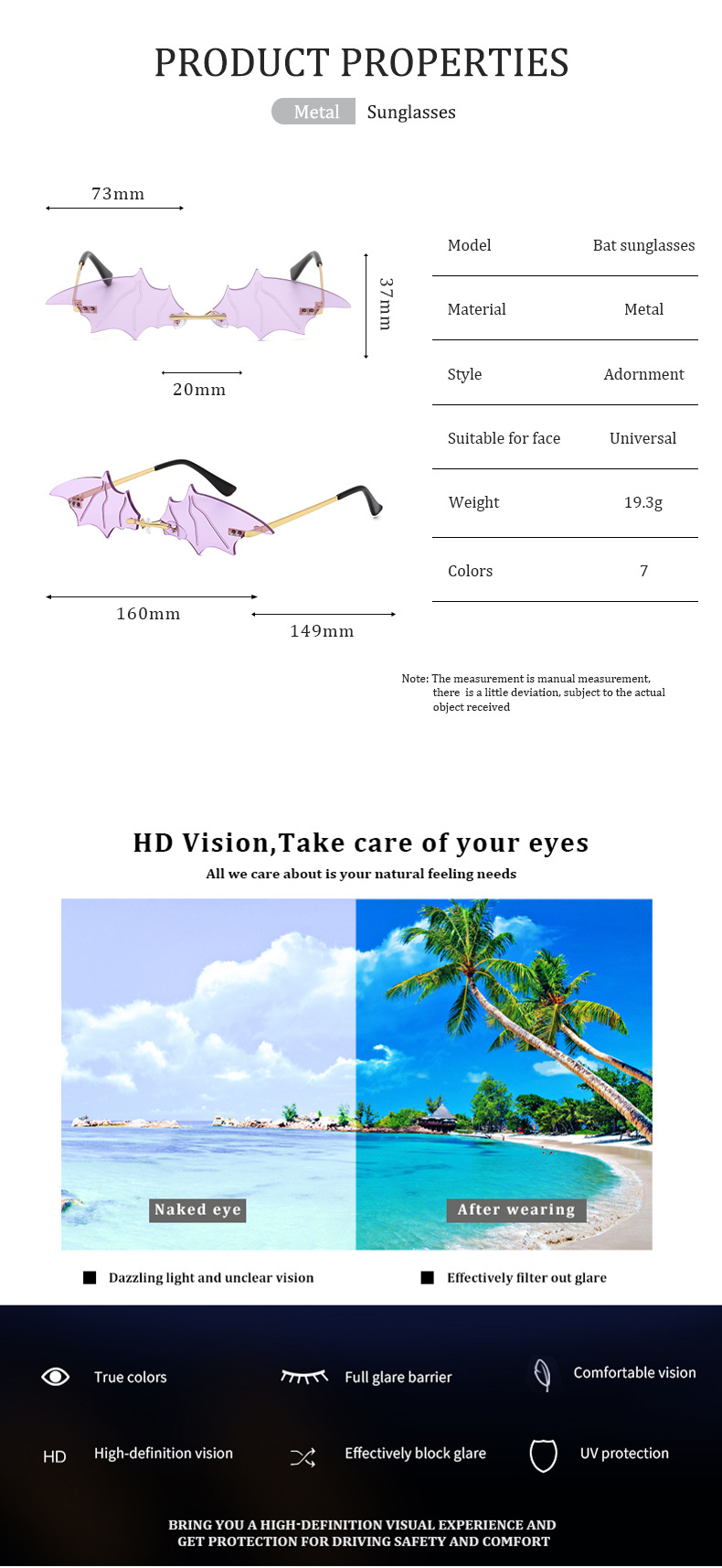 Fashion Bat Small Frame Anti-blue Uv Protection Sunglasses Wholesale display picture 11