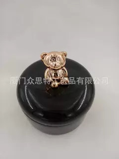 <工厂定制>陶瓷戒指盒首饰盒 动物戒指项链收纳托-圆形金色泰迪熊