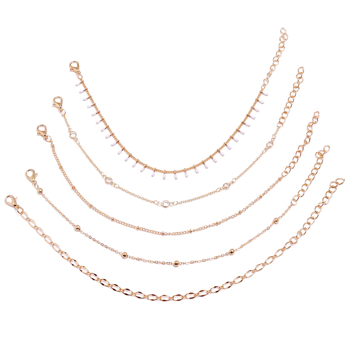 Simple Summer Beach Handmade White Dripping Crystal Bead Chain Five-piece Multi-layer Anklet Set Of 5 Wholesale Nihaojewelry display picture 6