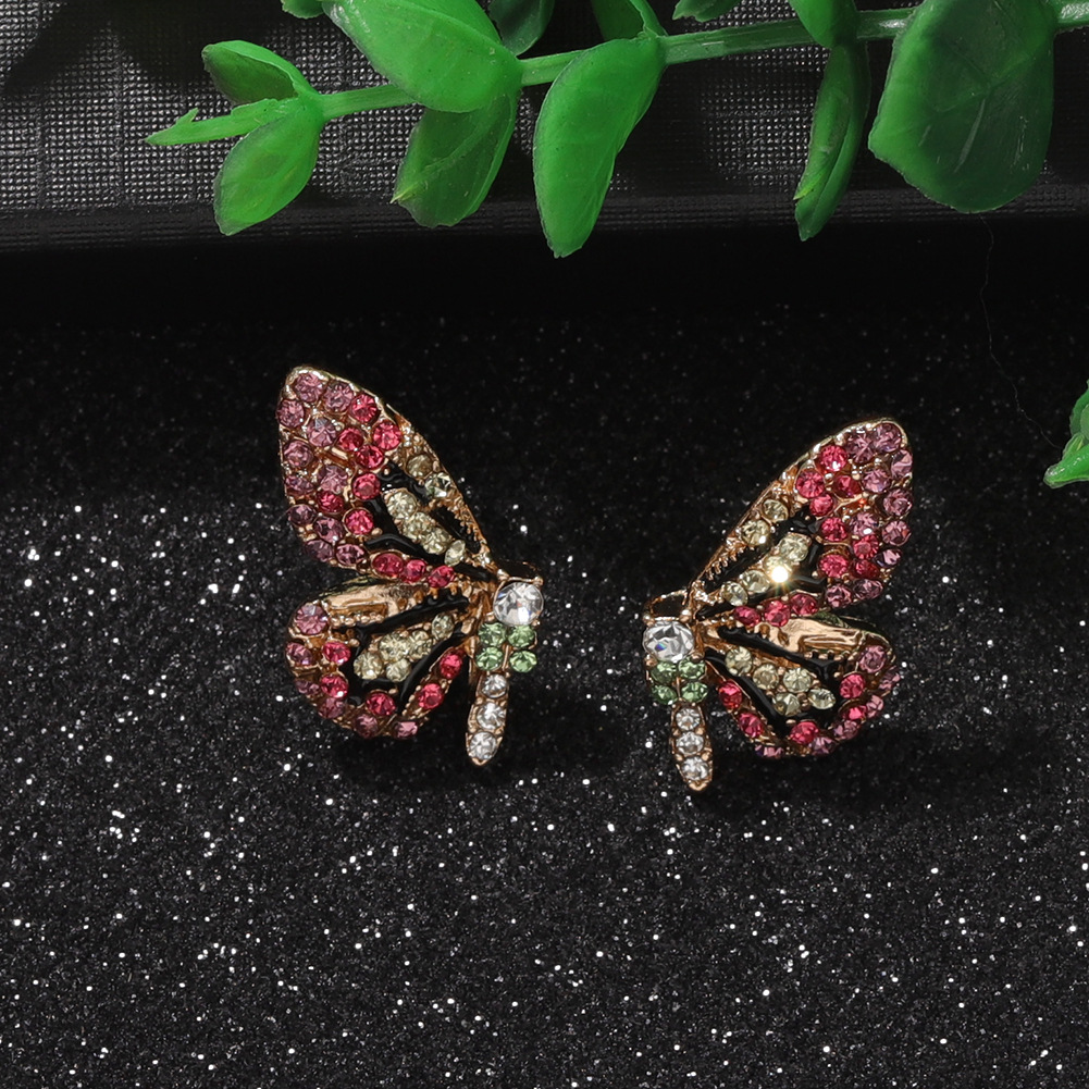 Fashion Color Diamond Butterfly Earrings Super Symmetrical Insect Color Earrings Full Diamond Wings Ear Hooks Wholesale Nihaojewelry display picture 10