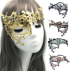 Adult Princess Costume Masquerade Ball Metal Accented Diamond Iron Mask Halloween Party Prop Black One-Eyed Half Face Eye Mask