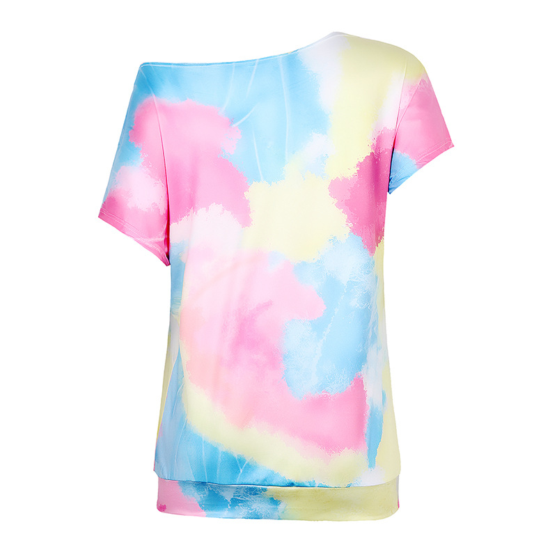 camiseta holgada de manga corta con estampado tie-dye para mujer NSKX8450