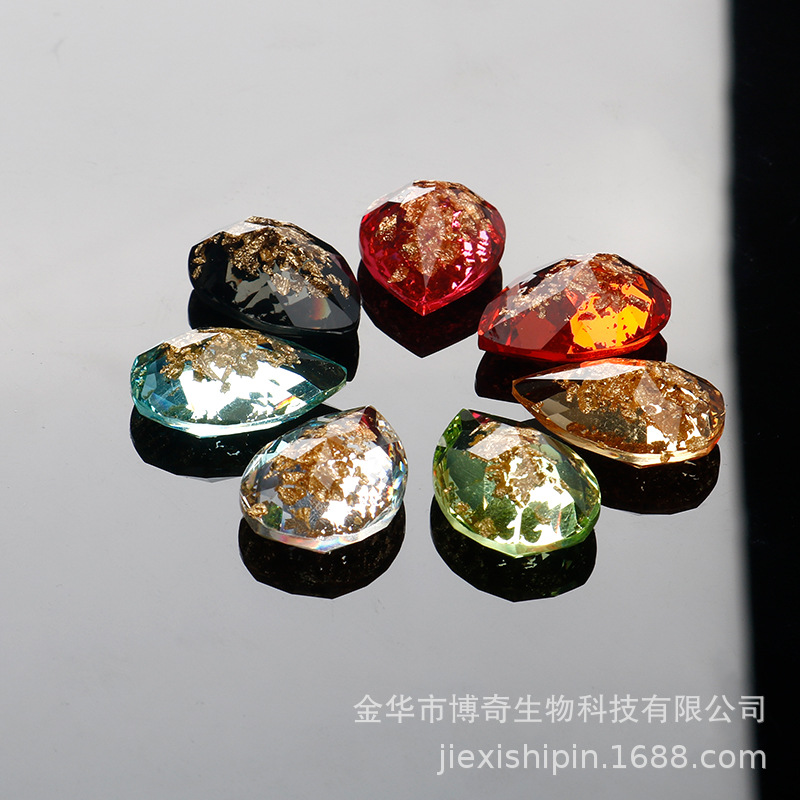 新款树脂钻饰品配件尖底水滴10*14透明金箔DIY欧式美甲钻厂家直供