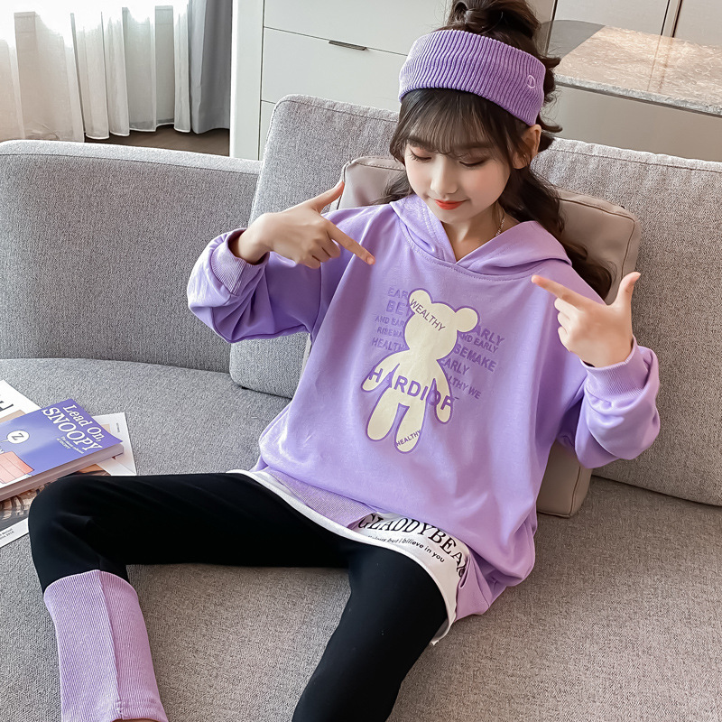女童秋装运动卫衣套装春秋女孩中大童套头戴帽棉卫衣学院风两件套