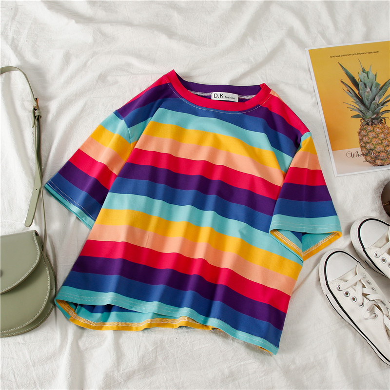 Damen Sommer-Tops T-Shirt Gestreifte Shirts Gestreifte Tees Vintage Heiße Kurzarm-T-Shirts in Übergrößen Lockere Freizeit-Tees – Detail 5