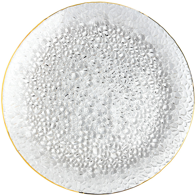 浮雕餐具描金玻璃盘子客厅水果盘家用点心餐盘创意凉菜盘沙拉平盘