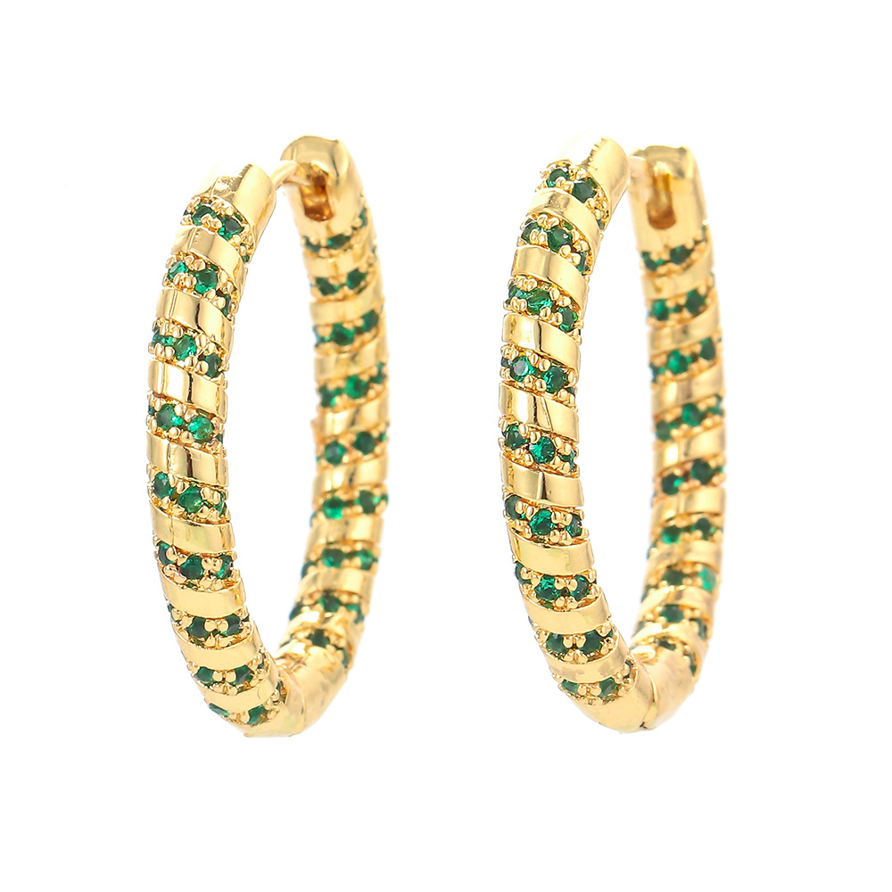 7g Weight Fashion  Striped Circle Zircon Copper Earring