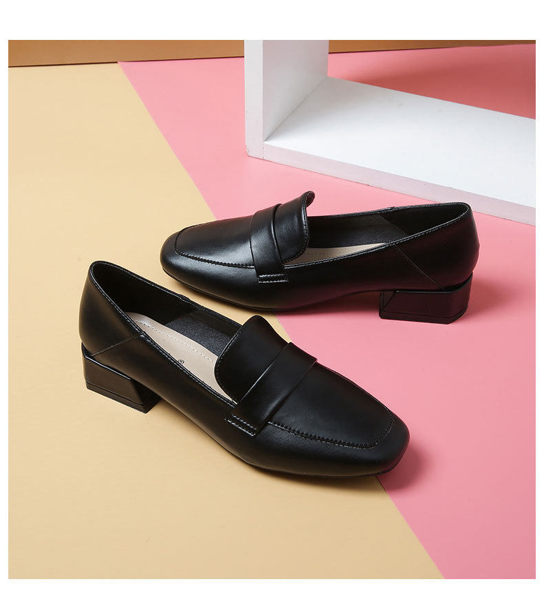 Giày lười nữ mũi vuông gót vuông tăng chiều cao phong cách Anh, gót 3–5 cm — Màu mơ, Màu đen chi tiết 19