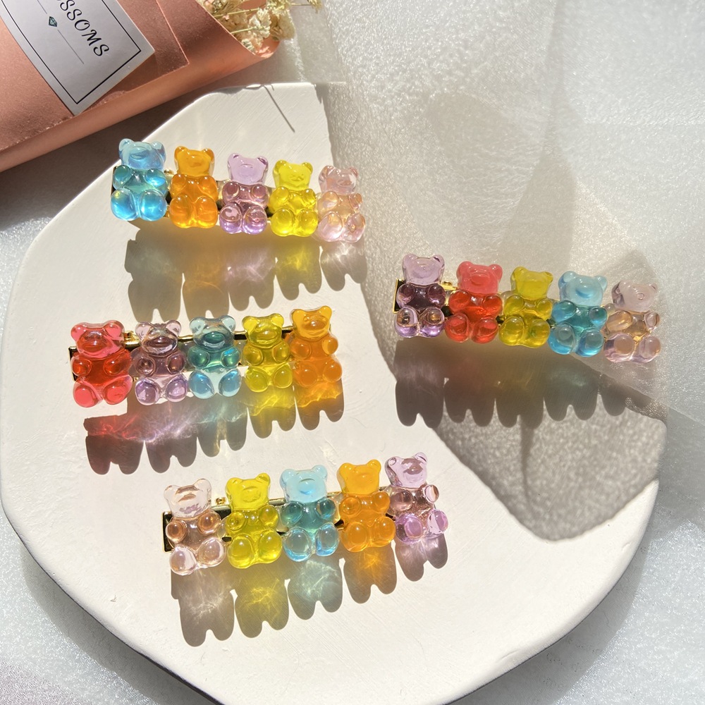 New Jelly Bear Candy Color Hairpin Creative Retro Simple Cheap Hairpin display picture 9