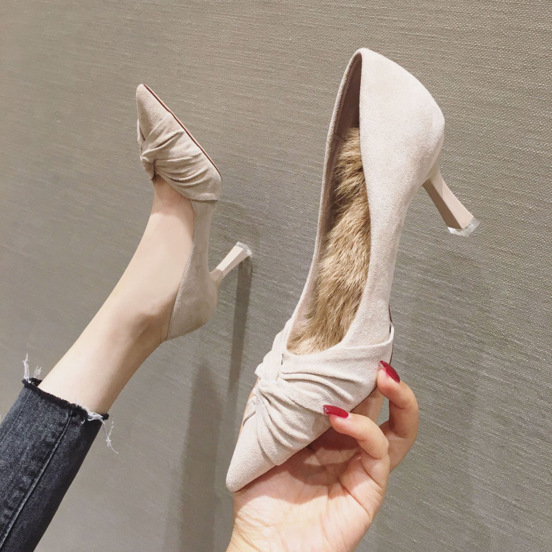 901-53 new 2019 autumn and winter stiletto heel suede single-layer shoes non-slip pointed stiletto heel girl suede high heels