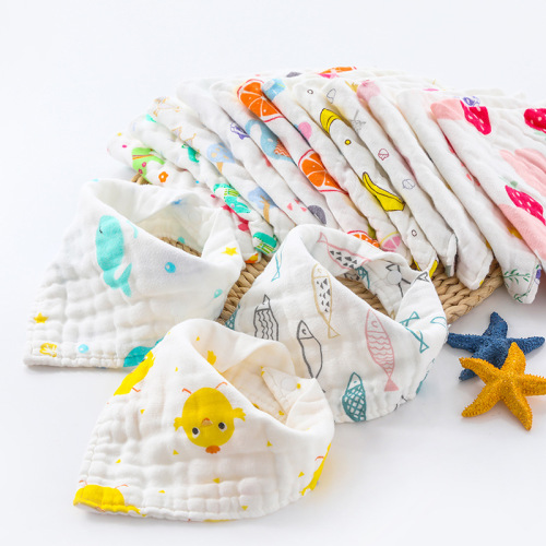 Infant bib Wholesale high density eight-layer gauze triangular scarf Cartoon infant bib bib bib