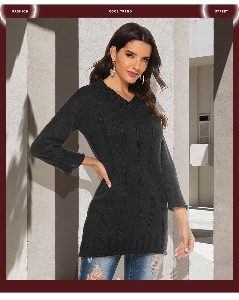 V-neck long-sleeved sweater dress  NSJR36787