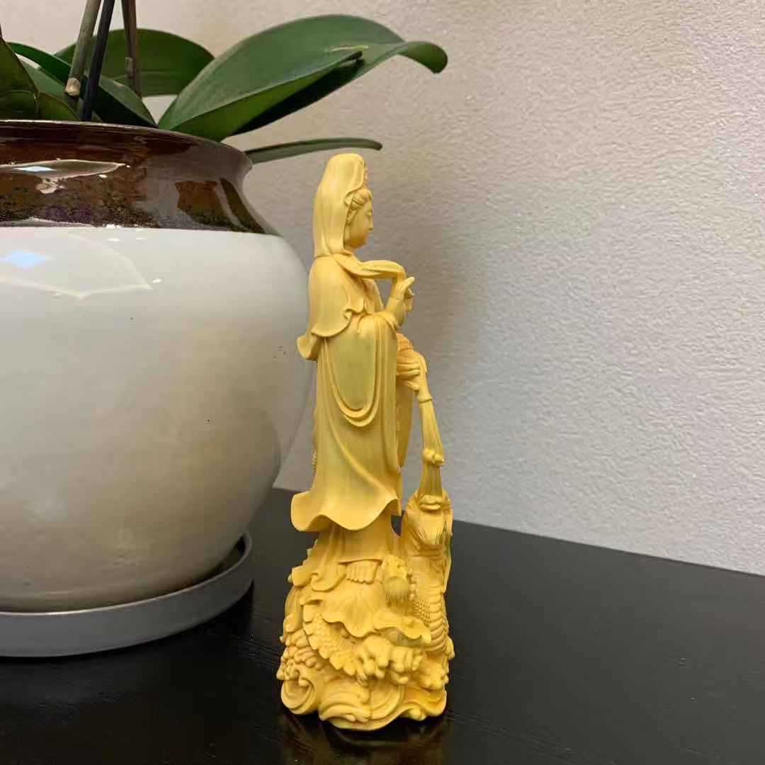 黄杨木雕刻工艺品风水饰品佛像摆件实木客厅家居供奉御龙观音-阿里巴巴