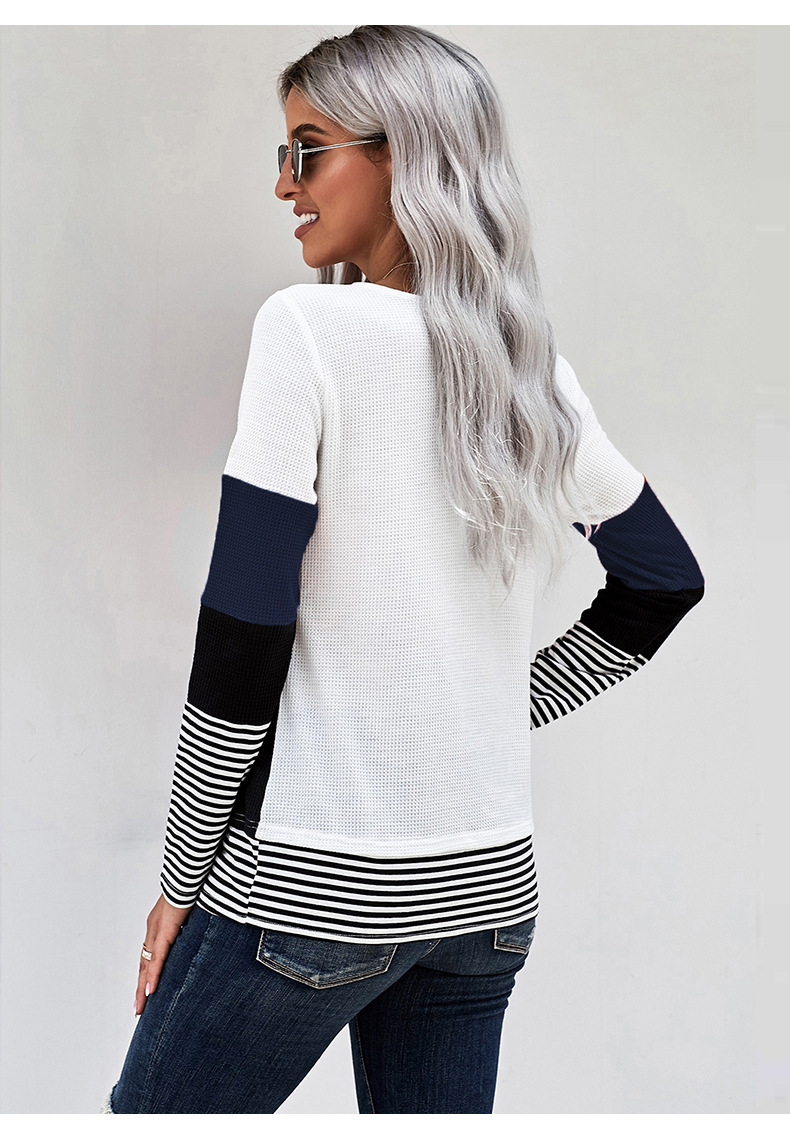 striped women s autumn and winter new fashion round neck long sleeve pullover sweater  NSSI2357