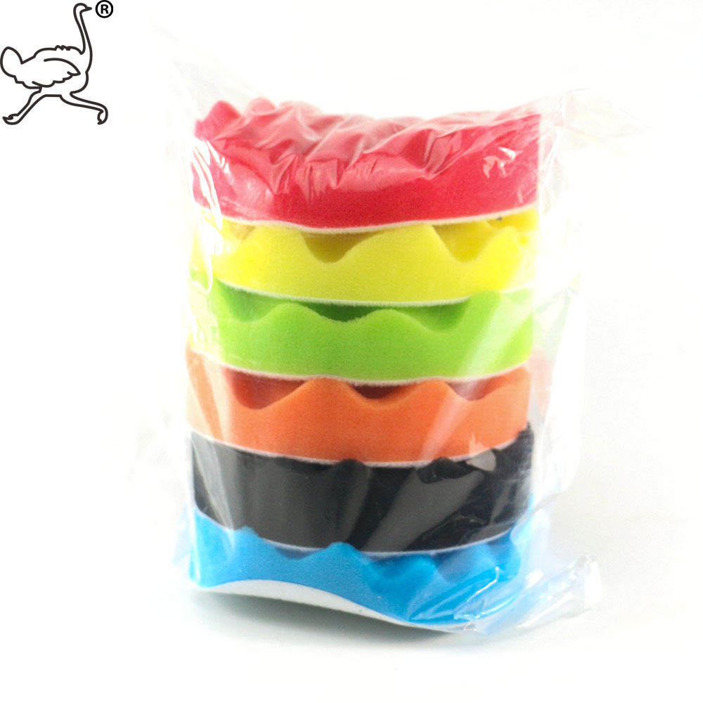 6件套5寸125mm专业汽车抛光打蜡美容抛光垫波浪海绵轮平面海绵盘