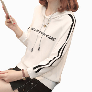 2020春装新款韩版冰丝针织衫女七分袖连帽卫衣女外套夏季薄款上衣