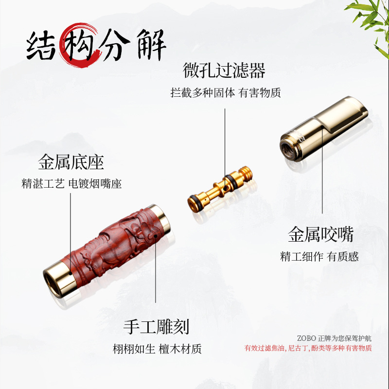 Zobo Official Cigarette Filter with Real Wood Recyclable and Washable Male/Female Filters, Various Thickness, Chinese Zodiac-themed Smoking Accessories