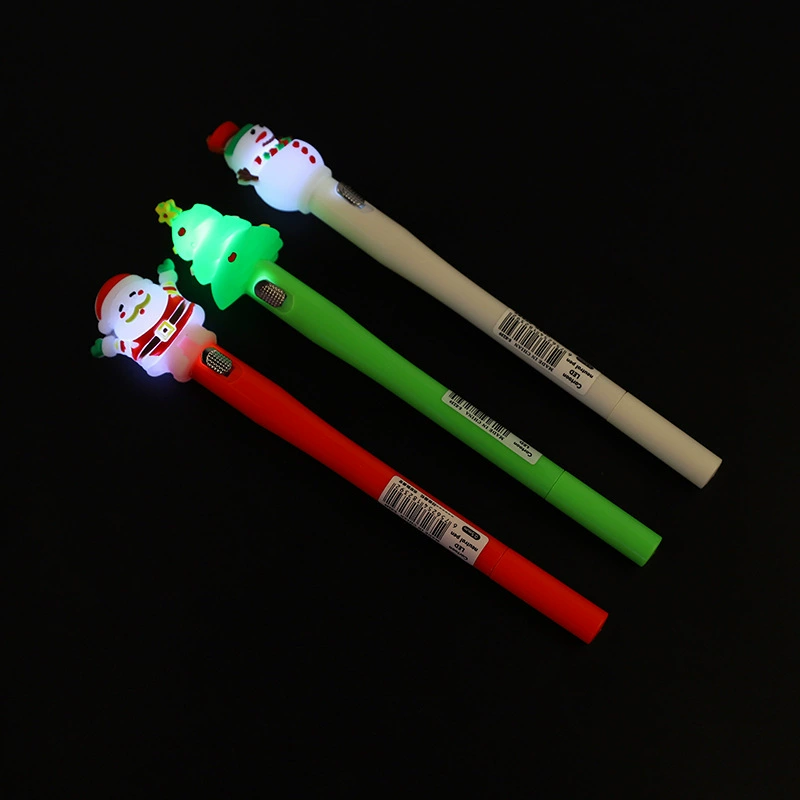 Новогодняя гелевая ручка с подсветкой, новогодние toppers Санта и елка, наконечник 0,5 мм, ручка LED-винтаж