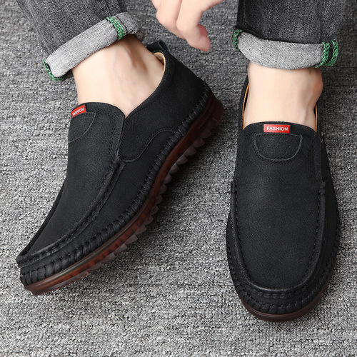 Spring breathable new men's TPR-soled soft casual slip-on shoes—men's leather loafers with a flexible, comfortable sole