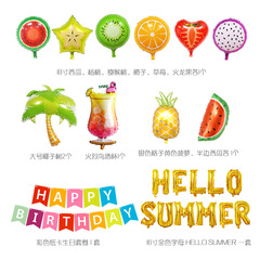 Summer Theme Party Supplies Happy Birthday Colorful Bunting Fruit Aluminum Foil Balloons Hawaiian Party Decorations