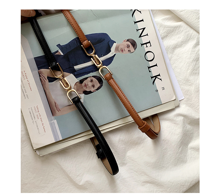 80g Weight Office Occasion Alloy Material Letter Pattern Women'S Gender Basic Style Coffee, White, Red, Camel, Black Color Retro Korean Style Metal Buckle Thin Waist Belt 4