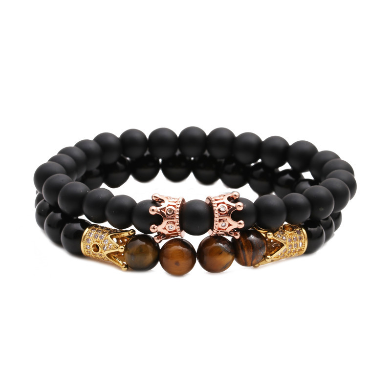 new hot sale frosted bright stone stone tiger eye stone crown beaded DIY bracelet set wholesale niha