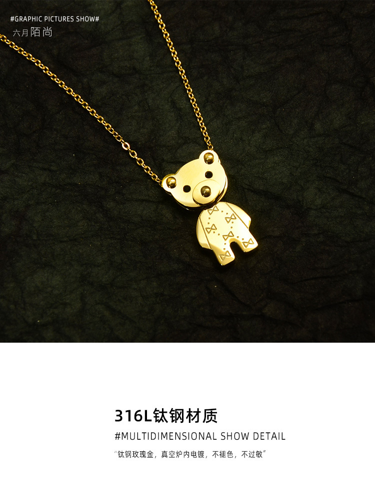 Simple Bear Stainless Steel Material Plated Necklace display picture 12