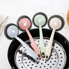 Long-handled pot scrubber household kitchen wire ball cleaning ball wire brush magic dishwashing stainless steel handle bowl brush