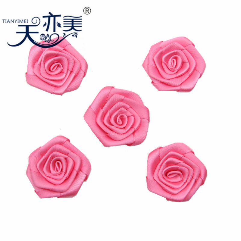 Cinta de satén rojo revés Rosa accesorios textiles diy2cm cinta hecha a mano arco apretado flor