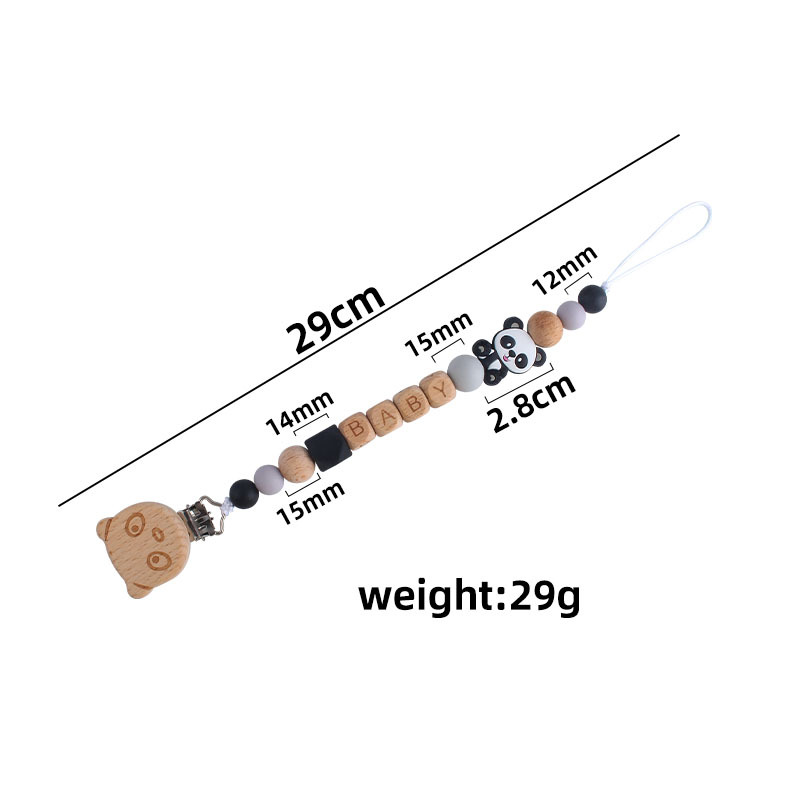 Nombre del bebé personalizable silicona pequeño Panda teether Cadena de chupete Bebé haya chupete clip de juguete de dibujos animados mordedor