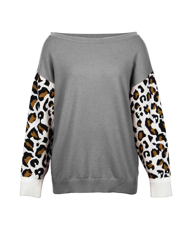 fashion contrast stitching leopard print sweatershirt NSDY7668