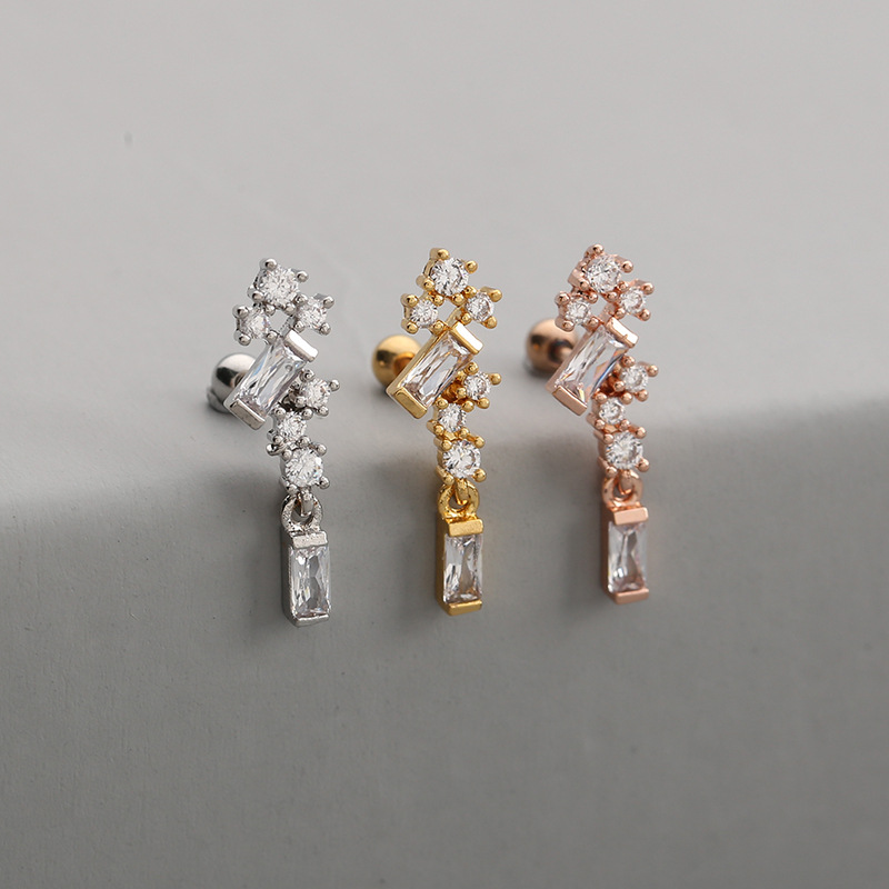 Fashion Solid Color Copper Drop Earrings Inlay Zircon Copper Earrings 1 Piece