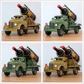 复古铁皮酒架军车模型家居摆件车模纸抽盒老式解放卡车创意装饰品