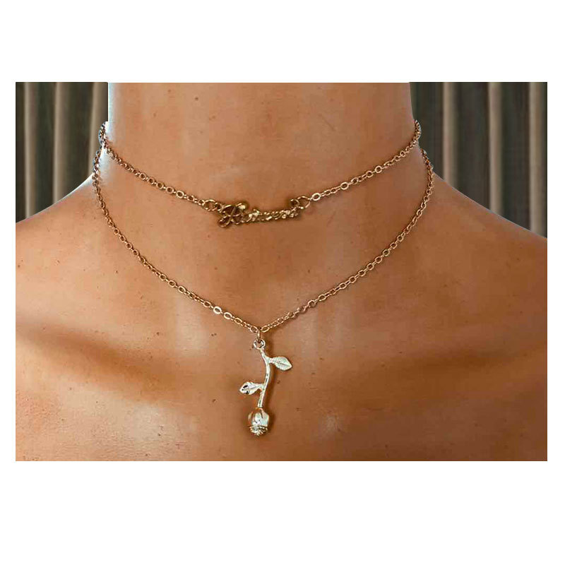 Simple Style Necklace Fashion Alloy Rose Pendant Clavicle Chain Necklace  Wholesale Nihaojewelry display picture 5