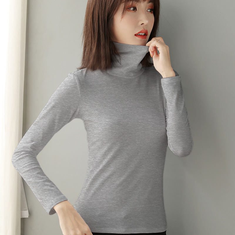 Pure cotton pile collar base shirt generation autumn and winter slim inner high collar long sleeve T-shirt versatile top women's clothing wholesale