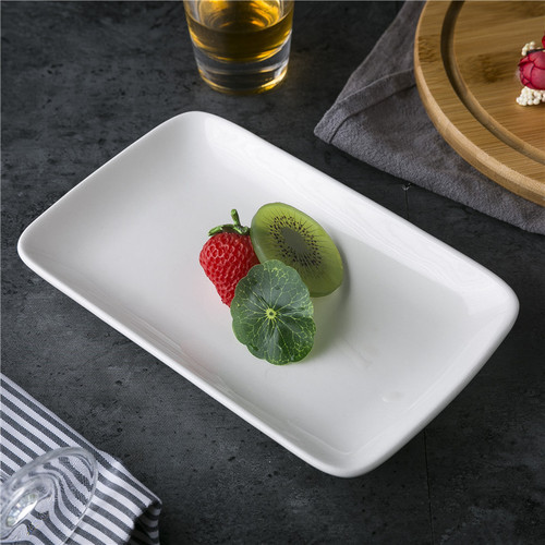 Hotel breakfast rice roll plate ceramic creative tableware hot dish plate pure white rectangular plate rice roll dish barbecue plate