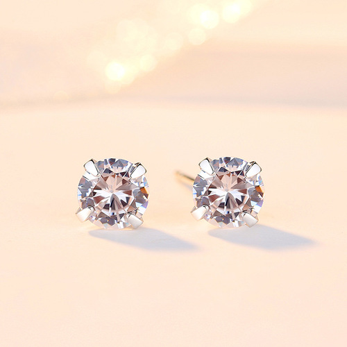 Zircon earrings four-prong light luxury compact temperament earrings sterling silver fashion jewelry simulated diamond earrings