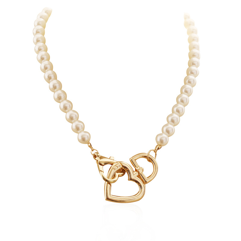 heart lobster clasp pearl clavicle chain