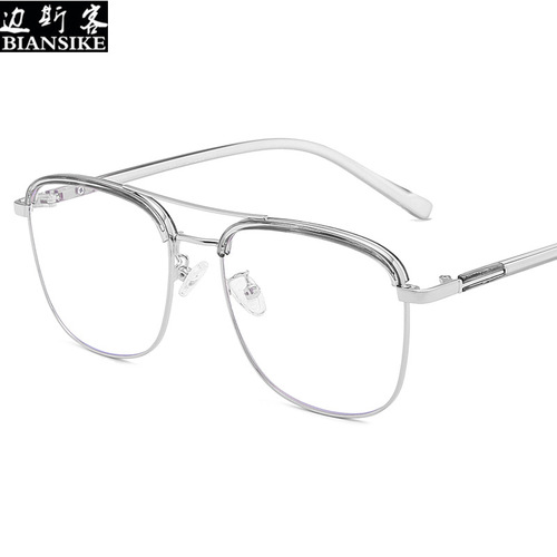 New fashionable anti-blue light personality thin retro double beam metal TR90 hybrid glasses frame 1872 flat mirror