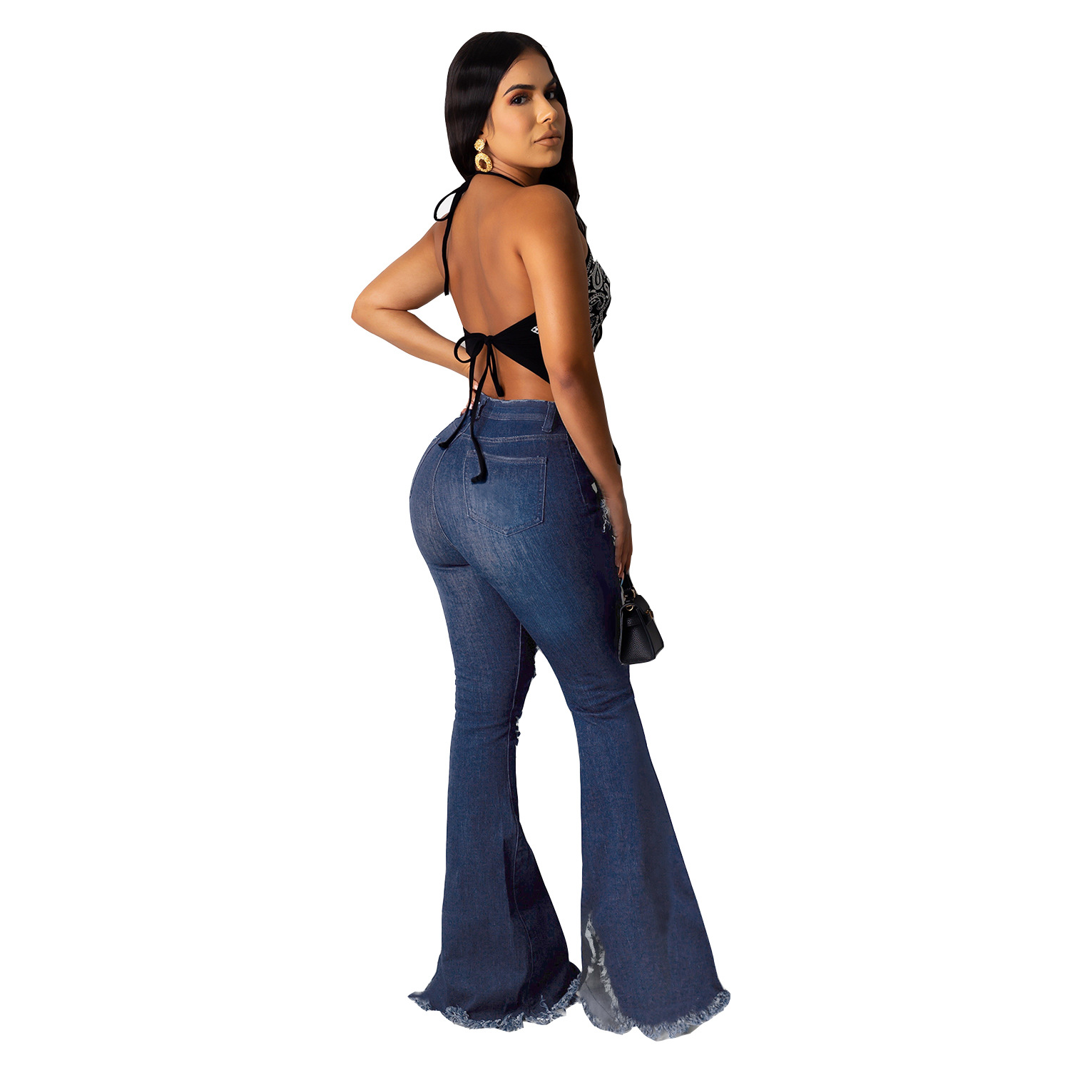 Naiste ühevärvilised vabaaja õhukesed teksapüksid_voghion.com