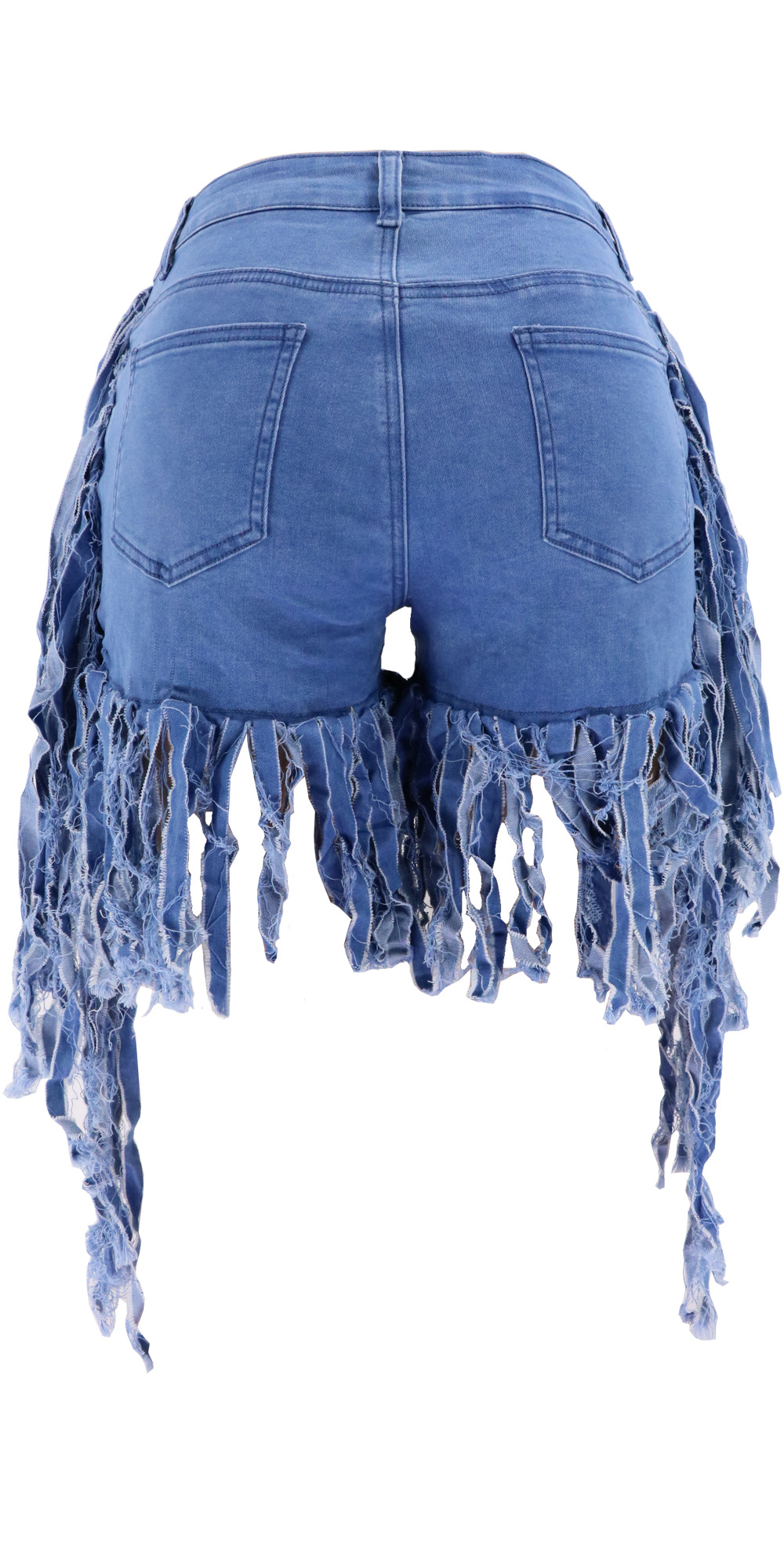 high elasticity low waist side long fringed denim shorts NSYB65138