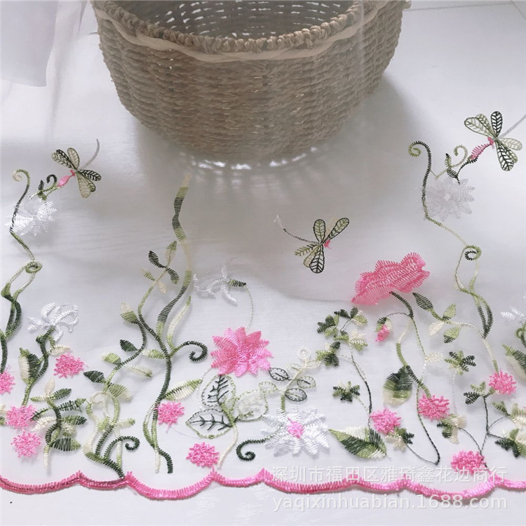 多色绣花布欧根纱绣花棉布绣花水溶花边绣花亮片面料多色绣花