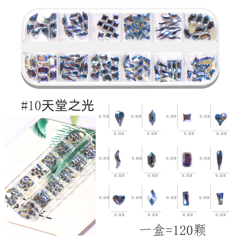 Transfronterizo nuevo Diamante de uñas DIY caja larga de uñas plana de forma especial de diamante color mágico AB Moonlight diamante joyería de uñas