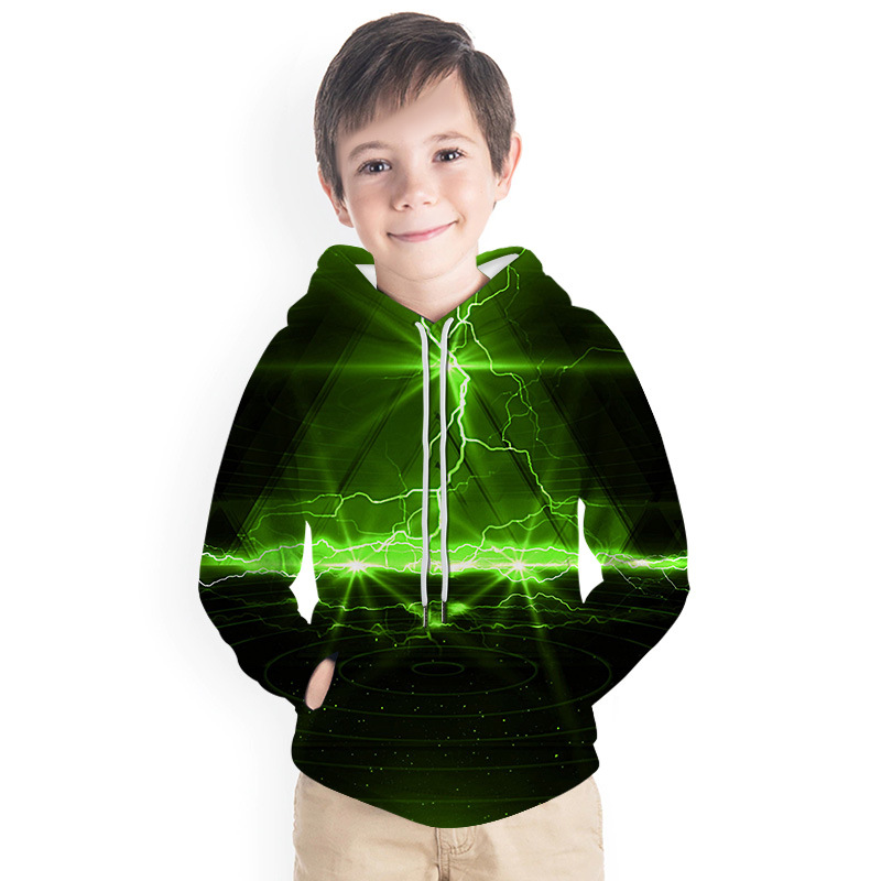 Kid Boy 3D Lightning Print Loose Hooide