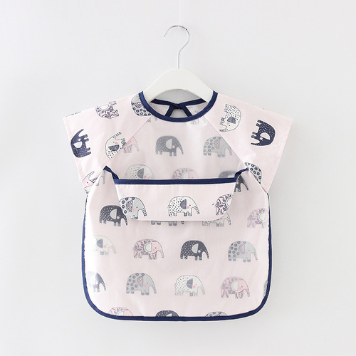 Children's smock waterproof long-sleeved reverse clothing baby eating clothes apron pure cotton children's bib protective clothing with rice pocket