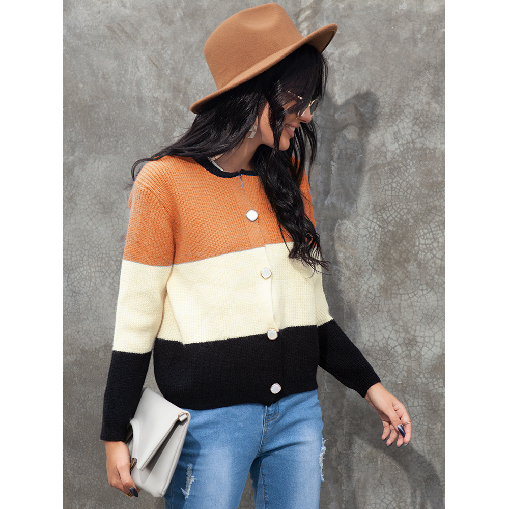 single-breasted contrast color stitching sweater NSSA26500