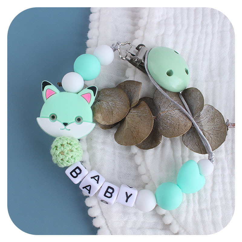 Nuevo clip de chupete Hemu calmante Cadena de chupete de silicona gato mordedor cadena anti-gota amor cuentas de silicona Cadena de chupete